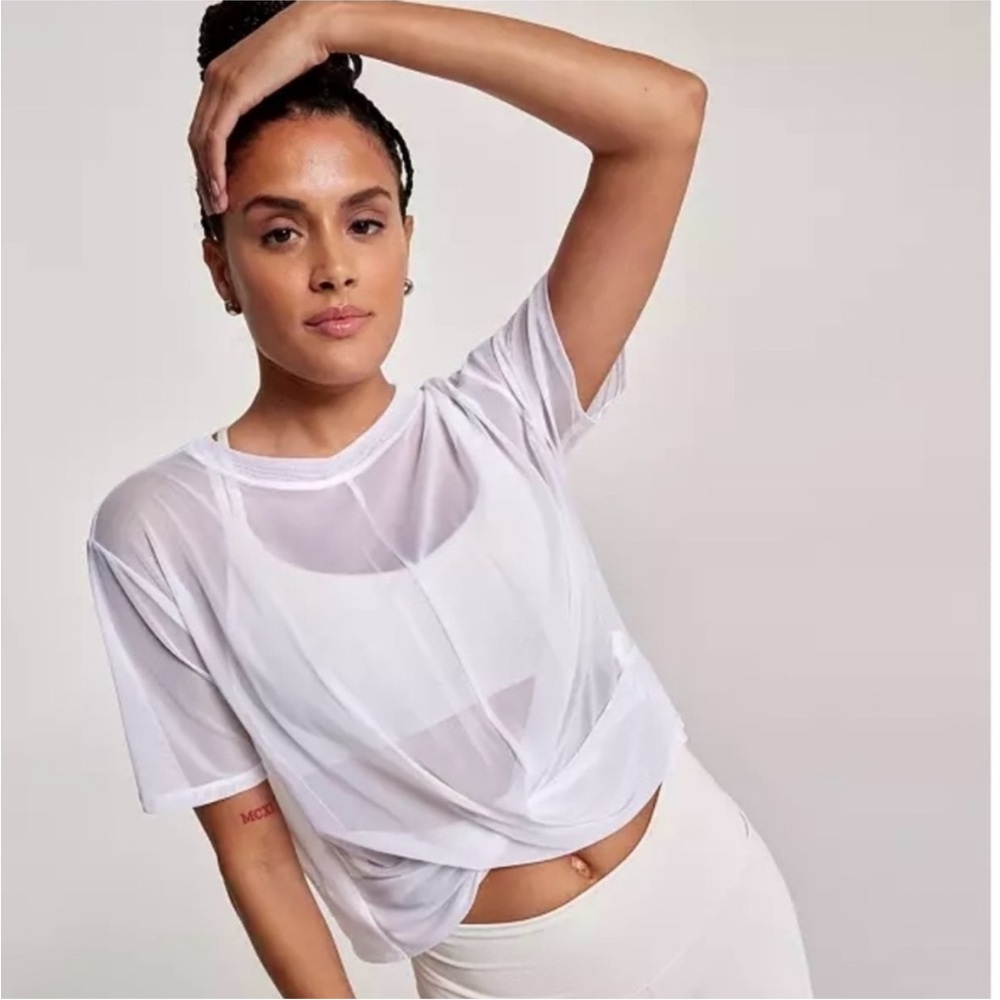 NWT Calia by Carrie Underwood mesh twist front Top Sz L white MSRP $48